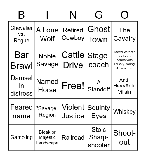 Western Trope Bingo Card