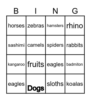 I Like~... I don't like~... Bingo Card