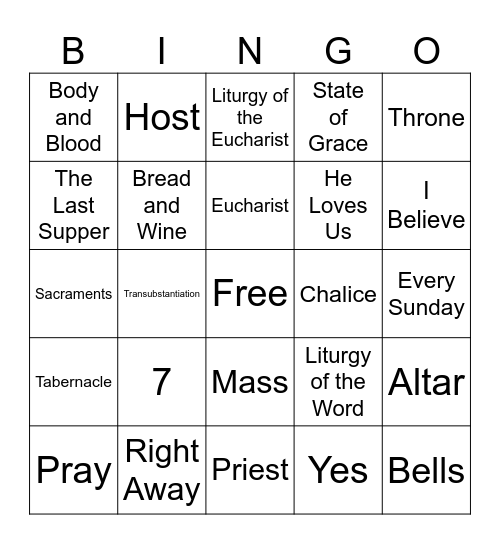 First Communion Bingo Card