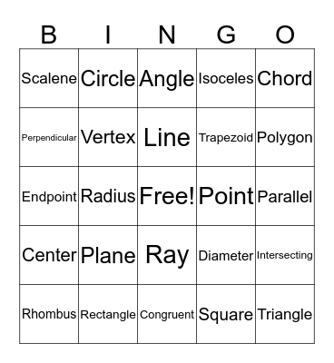 Geometry Bingo Card