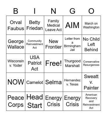 U.S. History STAAR Review part 3 Bingo Card