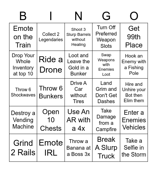 Fortnite Bingo 3 Bingo Card