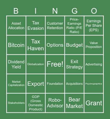 FINANCE BINGO Card
