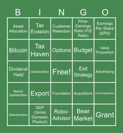 FINANCE BINGO Card