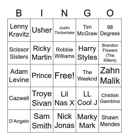 HUNKS OF POP Bingo Card