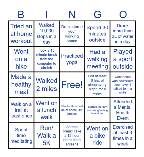 May Wellness Challenge Bingo Card