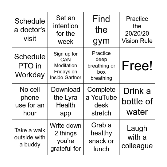 All Stars Wellness Bingo Card