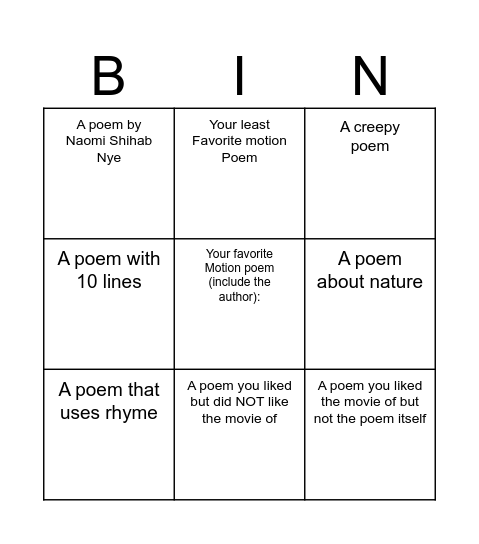 Untitled Bingo Card