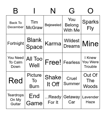 Taylor Swift - Eras Round Bingo Card