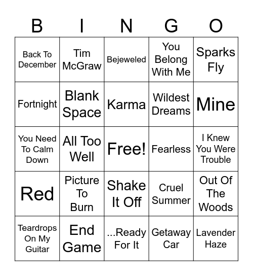 Taylor Swift - Eras Round Bingo Card