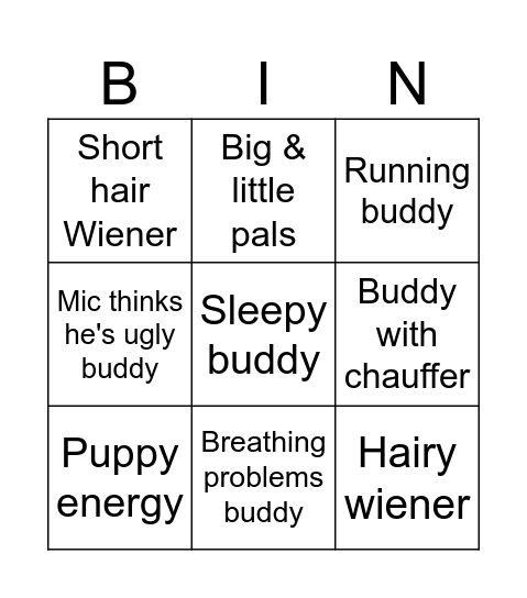 Brief Buddy Bingo Card