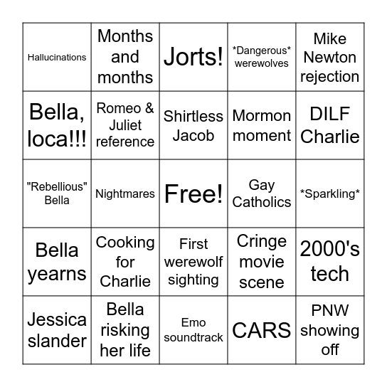 New Moon Bingo Card