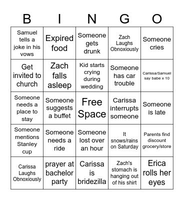 TYLER FAMILY VACATION Bingo Card
