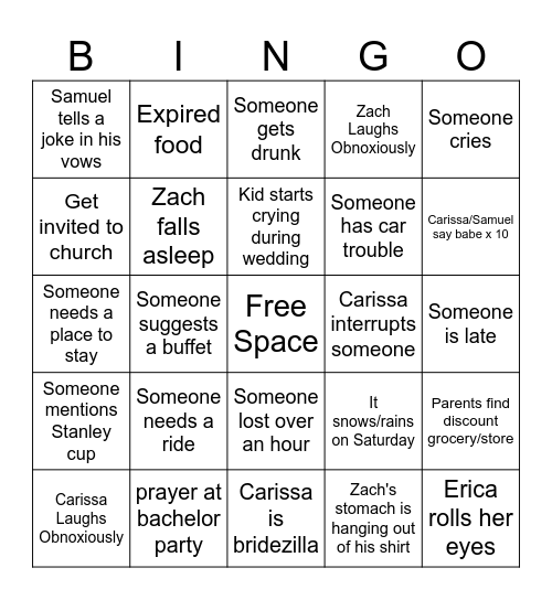 TYLER FAMILY VACATION Bingo Card
