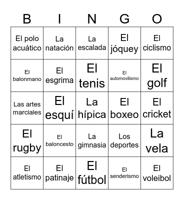 Los deportes Bingo Card
