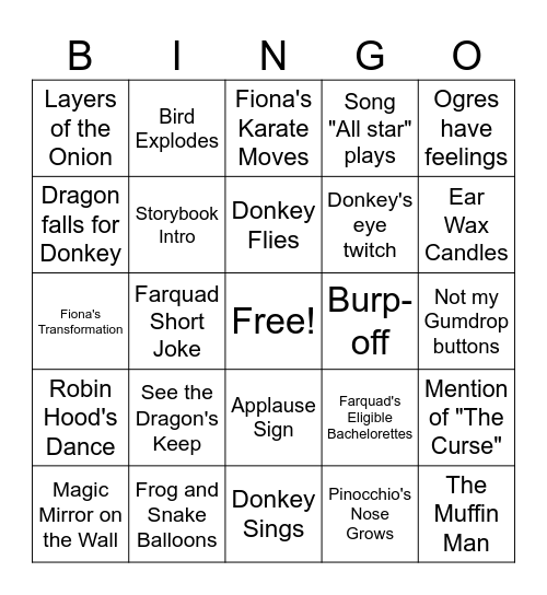 SHREK Bingo Card Bingo Card
