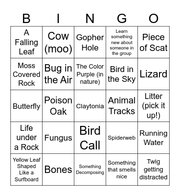 Creek Hike Bingo Card