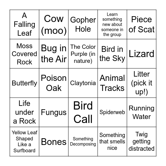 Creek Hike Bingo Card