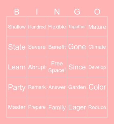 SIGHT WORD BINGO Card