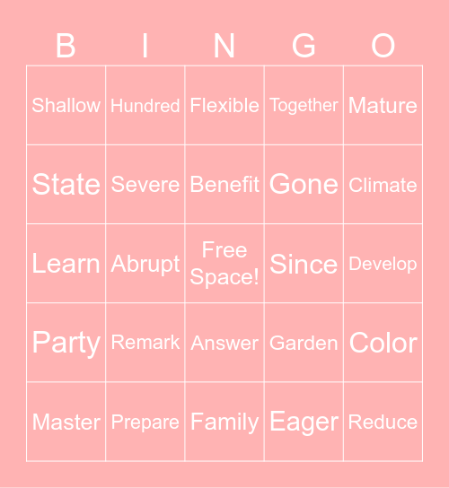 SIGHT WORD BINGO Card