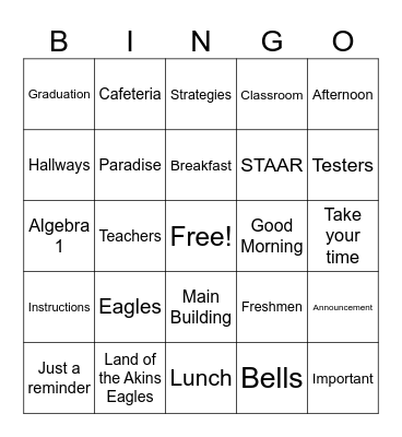 STAAR Announcement Bingo Card