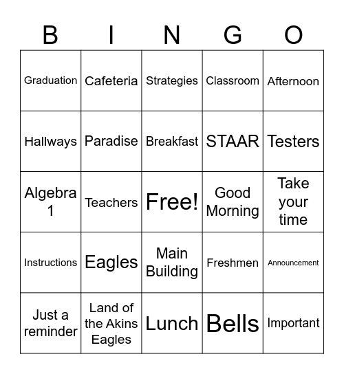 STAAR Announcement Bingo Card