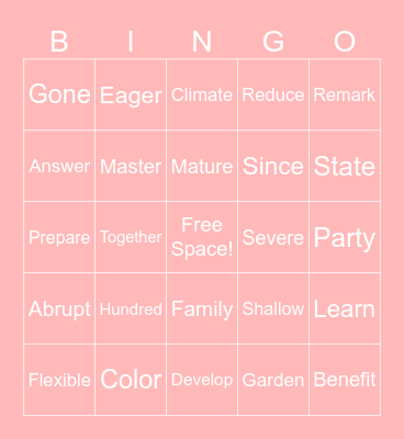 SIGHT WORD BINGO Card