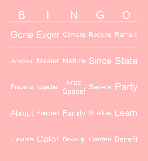 SIGHT WORD BINGO Card