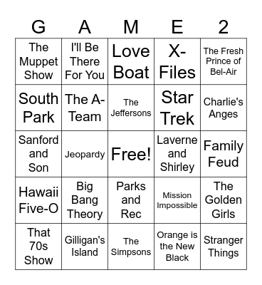 TV Shows Bingo Card