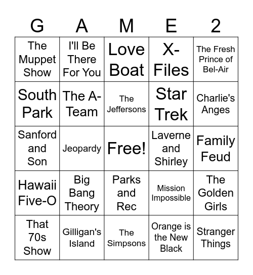 TV Shows Bingo Card