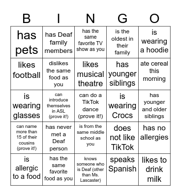 Getting to Know You BINGO-ASL I Bingo Card