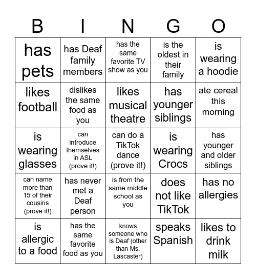 Getting to Know You BINGO-ASL I Bingo Card