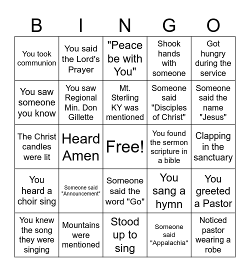 FRIDAY NIGHT WORSHIP Bingo Card