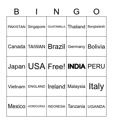 Globalization Bingo Card