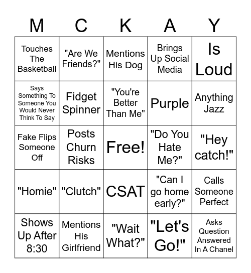 McKay Bingo Card