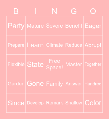 SIGHT WORD BINGO Card