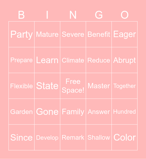 SIGHT WORD BINGO Card