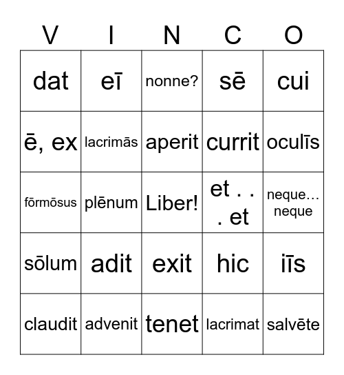 Cap. VII - Quick Grid VINCO Bingo Card