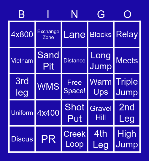 WMS TRACK AND FIELD BINGO Card