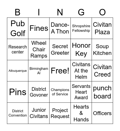 Idaho Falls Civitans 2024 Bingo Card