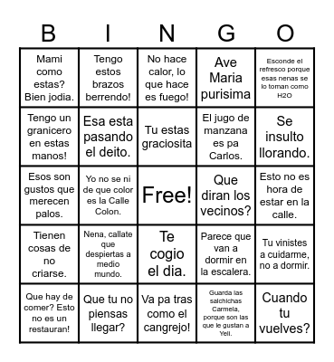 Frases que decia Mami Bingo Card