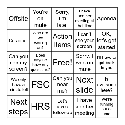 FSC Meeting Bingo Card