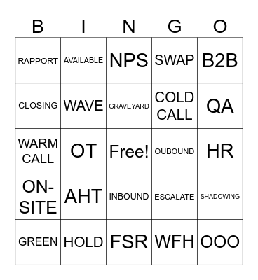 CUSTOMER SERVICE Bingo Card