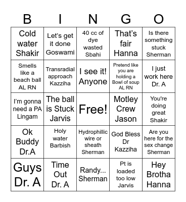 Doctors Bingo Card