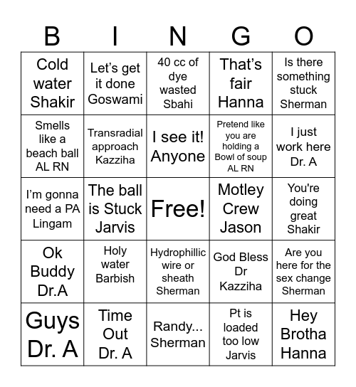 Doctors Bingo Card