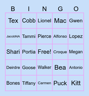 ACNH Villager Bingo Card