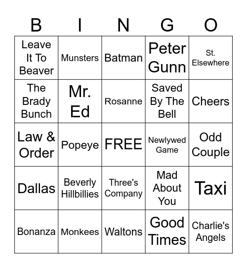 Name That TV Tune! Bingo Card
