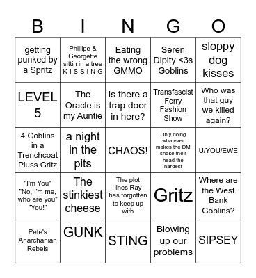 Goblin Chaos Bingo Card