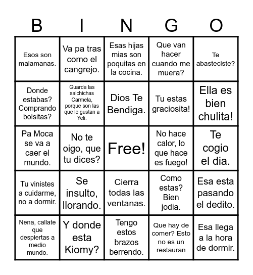 Frases De Mami Bingo Card