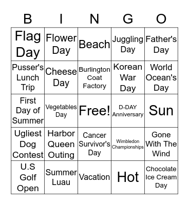 June Stuff Bingo Card